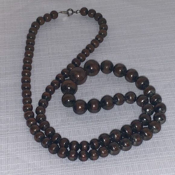 Vintage Korea Graduated Bronze Brass Beads on Chain Necklace 30” - Picture 1 of 10
